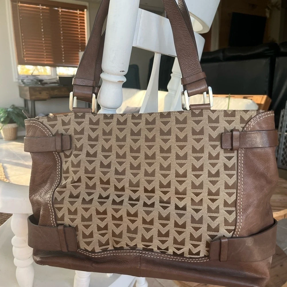 Vintage Michael Kors Canvas & Leather Trim Tote – Jacquard “M” Logo Print
